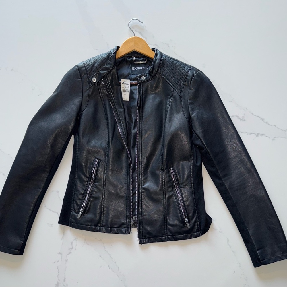 NWT / Express Women’s Black Faux Leather Moto-Style Jacket